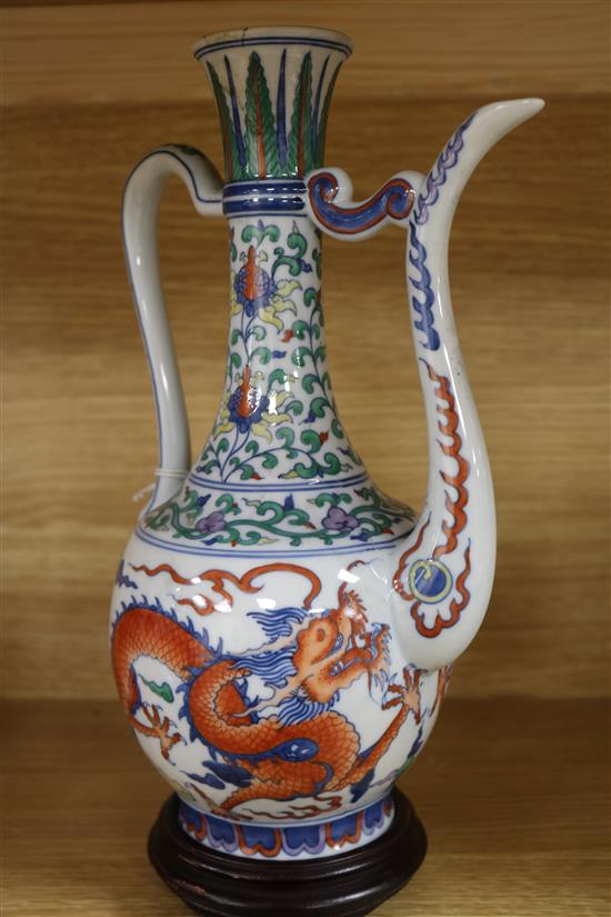 A Chinese doucai ewer and a blue and white vase